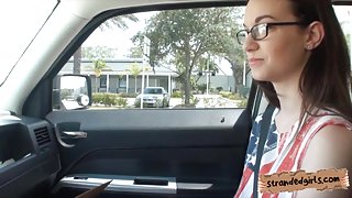 Nerdy brunette teen girl Tali Dava fucked in the backseat