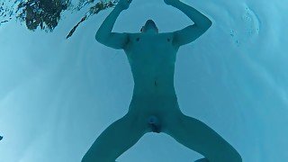 public pool nude swimming with boner in slow motion