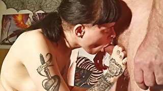 Tattoed teen get multiple titty cumshots in bukkake gangbang HD