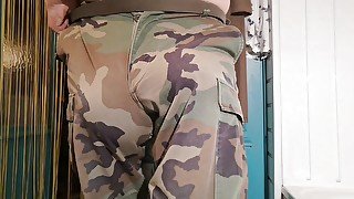 Army camouflage trousers fitting on