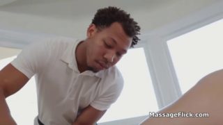 Sexy client sucking masseurs big black cock