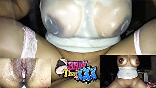 Big tits Gets Oiled Up, Fucked & Cum inside เจ๊ทาน้ำมัน