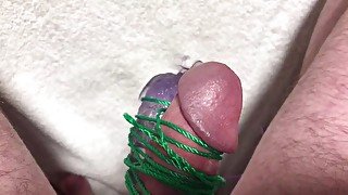 Vibrator Tied Tightly to Penis Cumming with No Hands