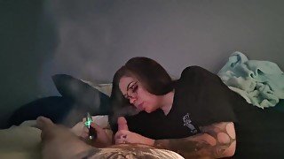 Smoking and sucking your dick POV