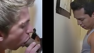 Amazing Guy gets pleasure as his cock sucked through gloryhole in Gay scene