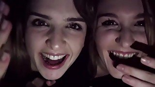 Two Girlfriends Give A Public Double Blowjob In Pov