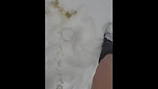 Girl Makes Yellow Snow Cone With Piss On Snowy Day