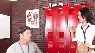 Coach and student have some fun in the locker room