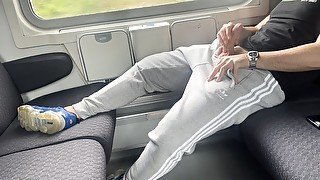 Jerking my thick cock and cumming on the train in public