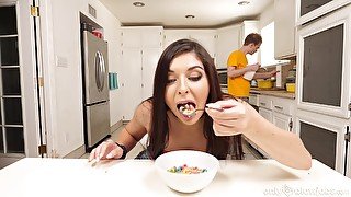 Sweetie loves taking her breakfast and fucking before going to school