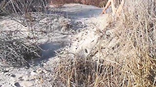 Skinny Tanned Nudist Babe caught Peeing at the Beach. Slaps & Spits for her Pussy.