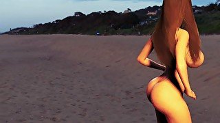 Big Boob Teen Dancing on the Beach - Breast Expansion Petite Girl jiggling