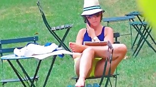 Sweet and sexy brunette girl in the park getting spied