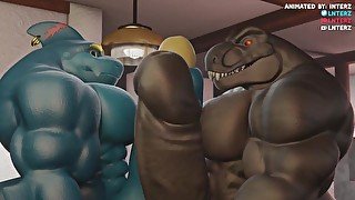 Dino and Shark Muscle and Hyper Growth Animation