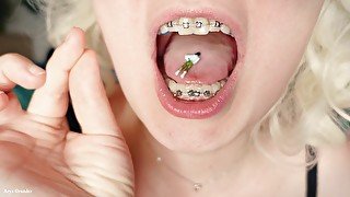 Giantess Vore Fetish - FemDom POV - braces mouth tour close up