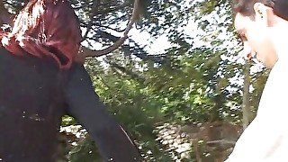 Redhead cougar getting her cunt licked and fucked outdoors