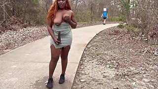 Naughty Girl Fucks And Sucks Her Toy On A Busy Trail