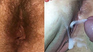 shaving hairy milf and creampie clean pussy, POV