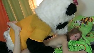 Freaky teen girlie has craxy sex with huge teddy toy