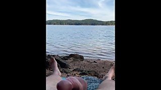 Cumshot on a public beach