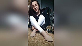 Petite Brunette Looks Great Trying On Different Pair Of Shoes