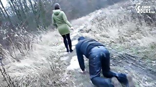 Walking The Doggy In The Cold - Boots Worship (femdom Footdom Boots Licking Foot Slave On Leash) - Teaser Video