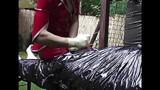 Duct taped slave smothered during hard cbt