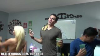 Group of HOT blonde college lesbians start a dorm room fuck party