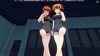 3D hentai POV two redhead stepsisters masturbate your cock with their feet