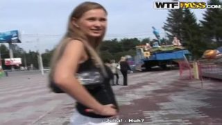 Teasing breasty Russian teenage tart Ester is sucking my cock