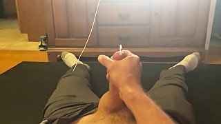 Moaning loudly while milking my cock and unleashing huge cumshot on my stomach