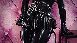 Latex Strap-on Sissy Fuck Point of View Femdom POV video - rubber Mistress dirty talk (Arya Grander)