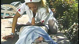 Nice ass nurse in sexy stockings gets bonked outdoors