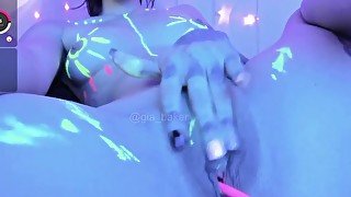 Gia_Baker Neon Painting and Pussy Rubbing