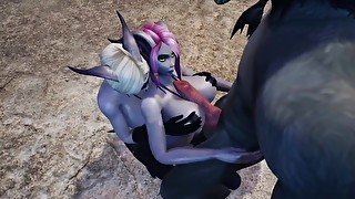 Werewolf threesome with two Draenei Girls in a Cave  Warcraft Porn Parody