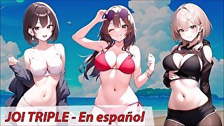 JOI Triple - 3 amigas quieren masturbarte por turnos. En español.