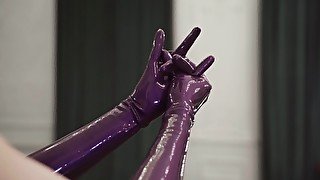 Fitting purple latex gloves ASMR