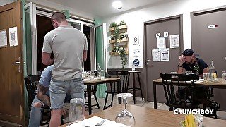 Straight boy fucked by Apolo Adrii in restaurant