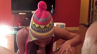Striking redhead with a pretty smile loves to suck and fuck a big cock