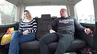 Damn hot blonde is jumping popped on a massive shaft in the van