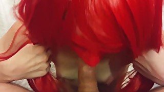 Sexy redhead cocksucker gives the best blowjob pov