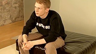 Blonde British twink beating off his big dick for cumshot