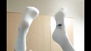 WHITE SOCKS FETISH - JERKING OFF AT HOME by hairy horny and so handsome guy