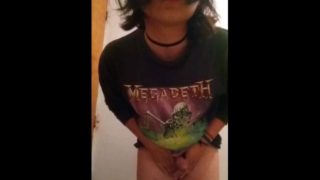 Transgender metalhead plays with her penis