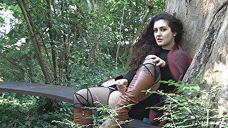 Outdoor clothed masturbation session with Lili and her toys