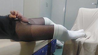 Sexy experiment in fishnets for CD slut