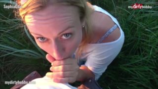 MyDirtyHobby - Blonde babe sucks cock at the beach and tries not to get caught