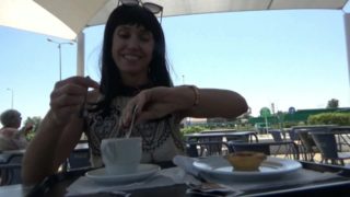 Flashing in a public cafe on a busy street, Masturbation and orgasm.