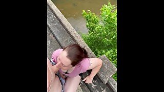 Risky public throatpie she was so nervous! Deepthroat sloppy blowjob blow job