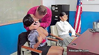 Principal Gets Lucky With Two Ebony Beauties At His Office